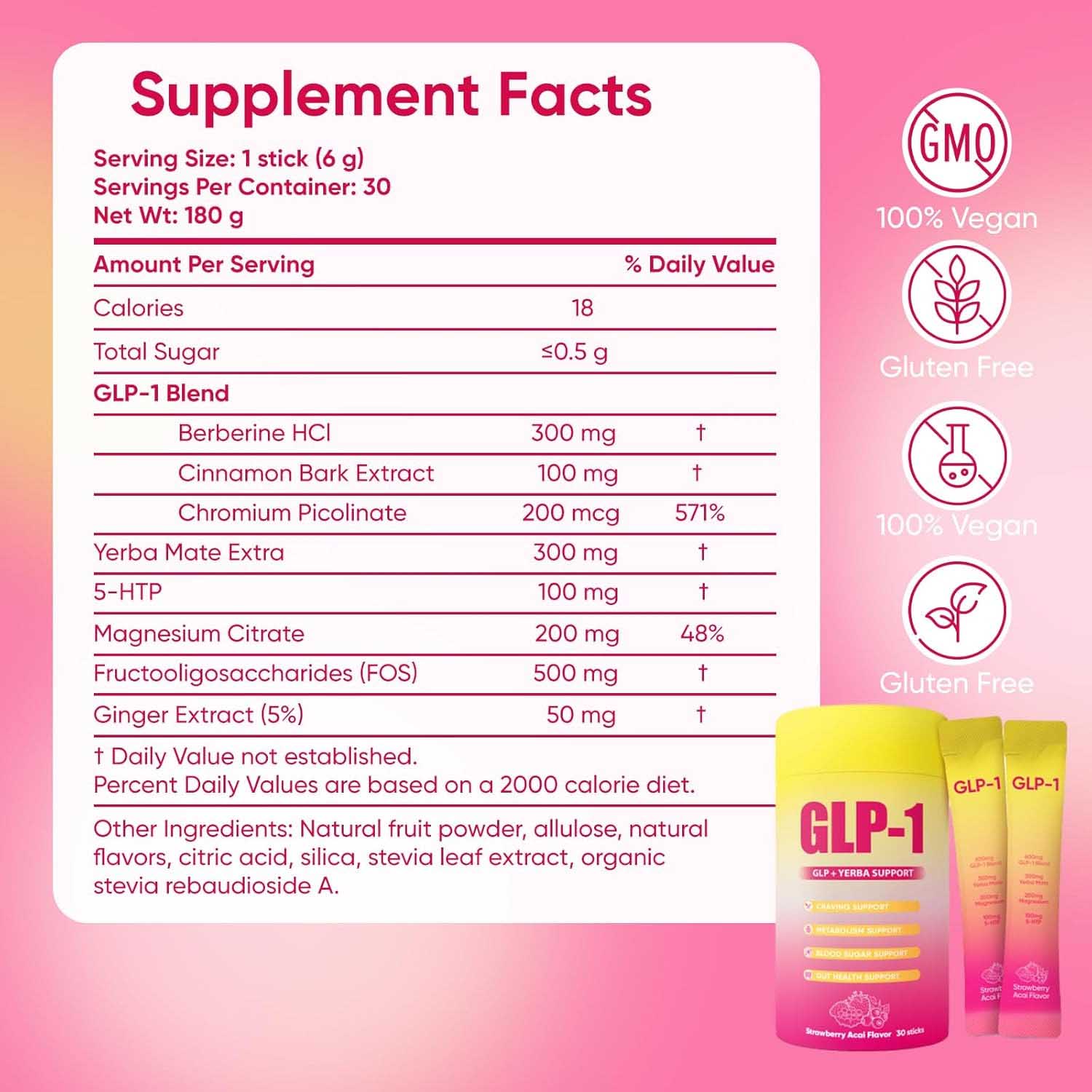 GLP-1 Drink Mix  Mix with Berberine, Chromium, 5-HTP