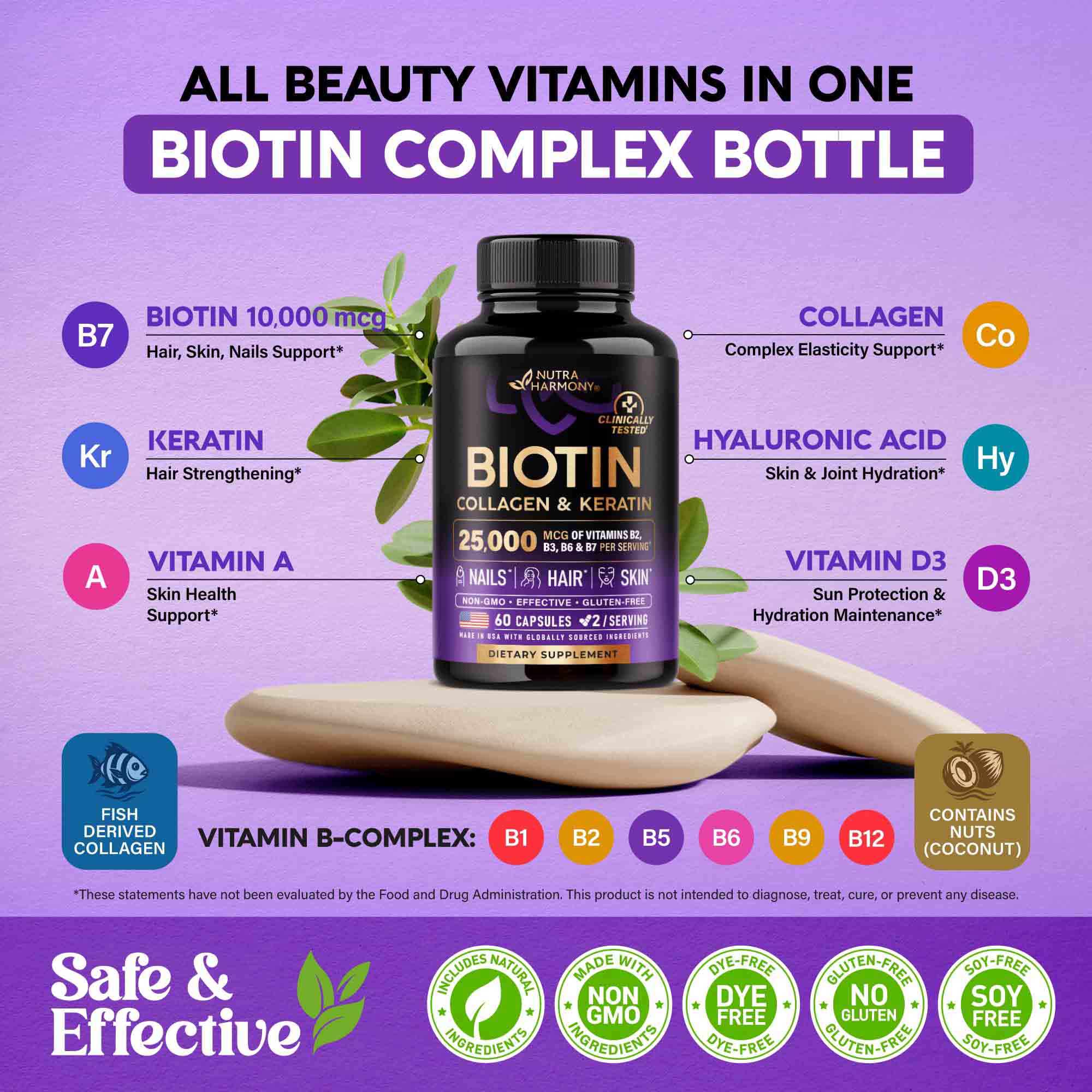 Hair Growth Support, Skin, Nails—Support Complex with Biotin, Collagen