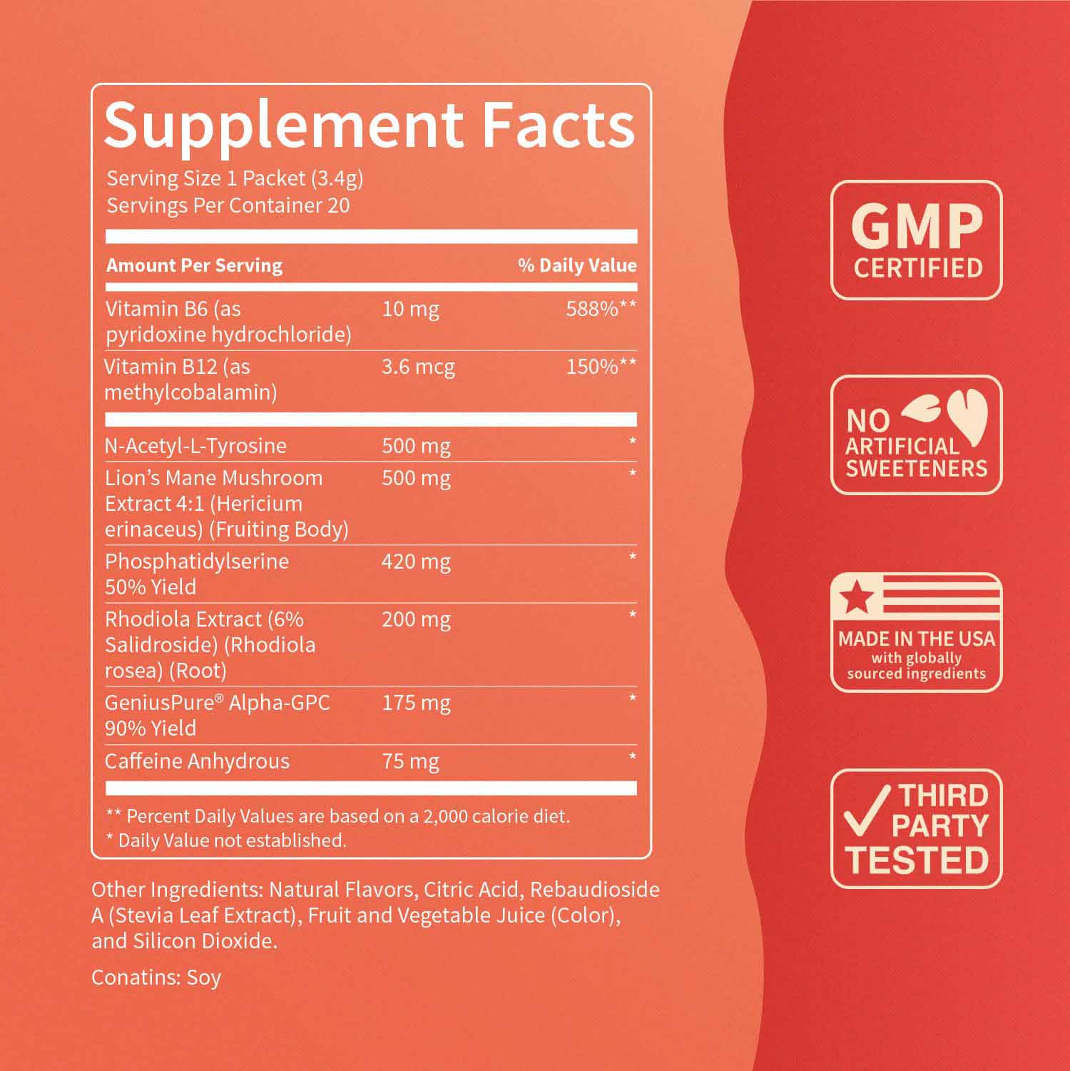 Fruit Punch with Caffeine – Nootropic Focus Drink Lion’s Mane, Rhodiola