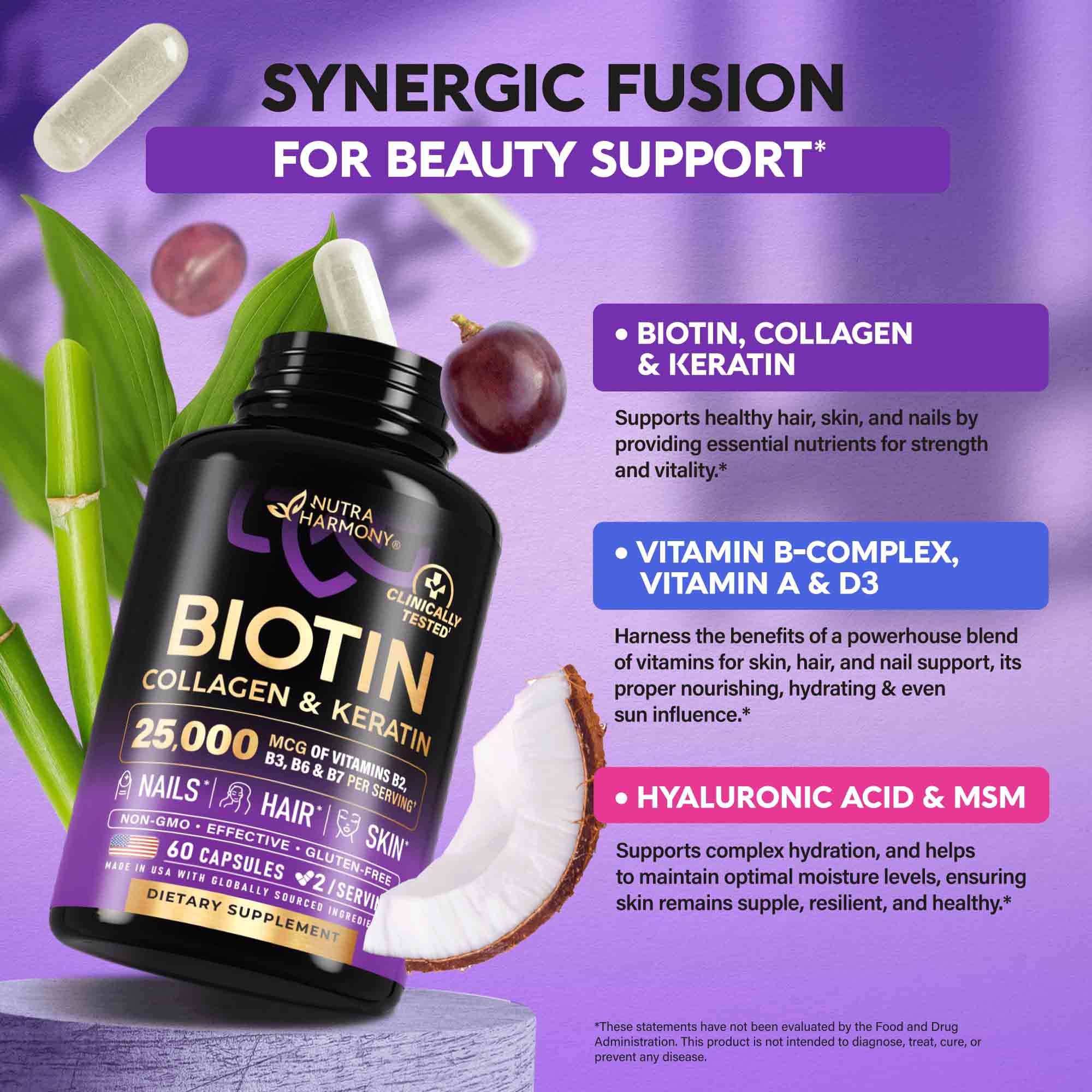 Hair Growth Support, Skin, Nails—Support Complex with Biotin, Collagen